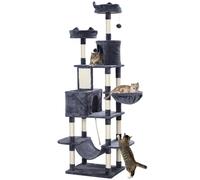 Cat Tree 206cm Tall Dark Grey Cream Multi-Level Condo Scratcher Bed w/ Hammocks