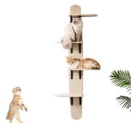 Cat Tree, 4-Level Hanging Cat Shelf with Scratching Board, Wall Mounted Perch & Climber for Indoor Cats, Space-Saving Design, Wooden Construction