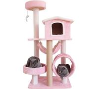 Cat Tree, 51 Inch Cat Tree Cat Tower Apartment Grab Bar with Hammock Tunnel Modern Indoor Cat Bed Furniture Kitten Climbing Play House Activity Center(Pink)