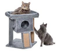 Cat Tree 57x40x40cm Grey Soft Plush w/ Jute Scratching Pad & Toy Ball House Cat