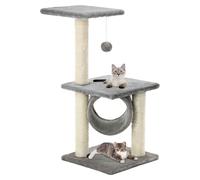 Cat Tree 65cm Grey Plush & Sisal Scratching Post with Platforms & Toy 30x30 Base