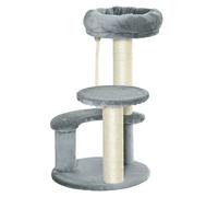 Cat Tree 65cm H Grey Fabric & Wood 40x40cm Base Sisal Scratcher with Perches XL