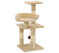 Cat Tree 65cm Yellow Plush & Sisal Scratching Tower with Perches & Toy for Cats