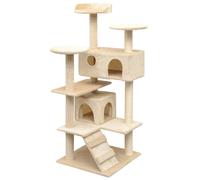 Cat Tree 67x67x125cm Beige Wooden Frame Sisal Plush Multi-Level Cat Tower Houses