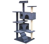 Cat Tree 67x67x125cm Dark Blue Wooden Frame Sisal Rope Plush Houses PlatformsXL