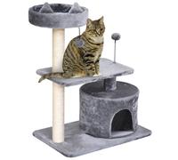 Cat Tree 81cm Grey Plush & Sisal Scratching Tower 60x40x81cm Particleboard House