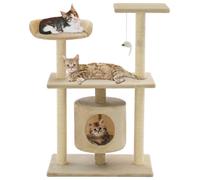 Cat Tree 95cm Beige Plush Sisal Scratching Posts House Platform 70x45cm Cozy Top