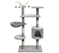 Cat Tree 96x35x125cm Grey Wooden Frame Sisal Scratching Posts Plush House Large