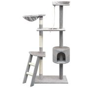 Cat Tree 97x40x150cm Grey Plush & Sisal Multi-Level House Hammock Ladder XL Play