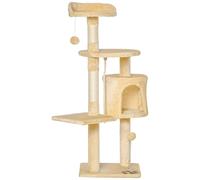 PawHut Cat Tree House, Multi-Level Activity Centre with Scratching Posts, 114 cm High, Beige