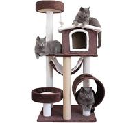 cat tree, Apartment Grab Bar with Hammock Tunnel Modern Indoor Cat Bed Furniture Kitten Climbing Play House(Brown)