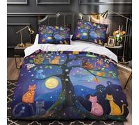 Cat tree art 3D Print 3 Piece Duvet Cover Fantasy night scene painting Comforter Cover Set Ultra Soft Breathable Microfiber Hidden Zipper for Kids Teens Men Women Adults Super king（260x220cm）