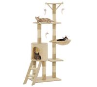 Cat Tree Beige 138cm Plush Sisal Scratching Post House Ladder 3 Toys Cozy Den XL