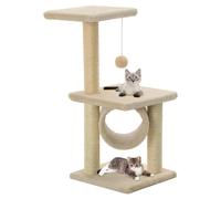 Cat Tree Beige 65cm Plush & Sisal Scratching Post 30x30cm Base Kitten Perch Play