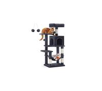 Cat Condo with Hammock & Pompoms, Smoky Grey / M (45 x 35 x 112 cm)