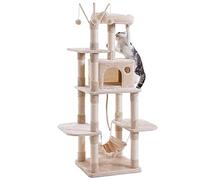 Cat Tree, Cat Scratch Post Multi Level Stable Cat Climbing Tower Cat Activity Trees with Ladder, Furniture Play House for Kitty Kitten, Indoor Pet Activity (Beige - 50 * 50 * 154cm)