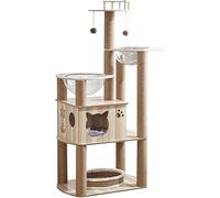 Cat Tree, Cat Tower Modern Wooden Cat Tree Multi-Layer Cat Tower Kitten Activity Center, Apartment Sisal Rope Soft Nest Bed with Sturdy Scratch Column and Removable Cushion