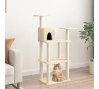 Cat Tree Cream 118.5cm Tall Engineered Wood Plush Sisal House & Platforms 66x41