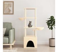 Cat Tree Cream Plush & Sisal 97x74.5x147cm Engineered Wood Multi-Level DeluxeCat