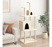 Cat Tree Cream Plush Sisal Engineered Wood 61x48.5x167 cm Multi-Level 2-House XL