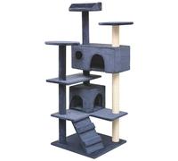 Cat Tree Dark Blue 67x67x125cm Wooden Frame Sisal Scratching Plush with Cozy Den