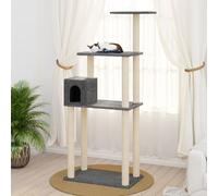 Cat Tree Dark Grey 147cm Plush & Sisal Scratching Posts Engineered Wood CozyPlus