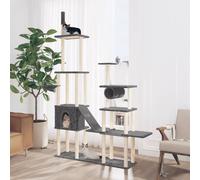 Cat Tree Dark Grey 279cm Tall Multi-Level Plush Sisal Tunnel Hammock Play Condo