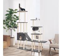 Cat Tree Dark Grey 279cm Tall Multi-Level Plush Sisal Tunnel Hammock Play Condo