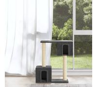 Cat Tree Dark Grey 55x22x60cm Engineered Wood Plush Sisal 2 Houses Platforms XL