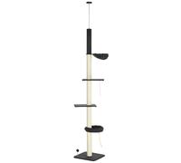Cat Tree Floor-to-Ceiling 240-270cm Adjustable Black Plush & Sisal Tall 45x45cm