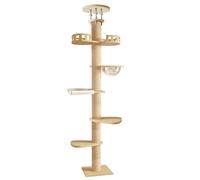 Cat Tree, Floor to Ceiling Cat Tree, 295-315cm Height Adjustable Cats Climbing Tower, 6 Tier Hemp Scratching Post, High Sturdy, Indoor Outdoor Cats Scratching Post 1 Set