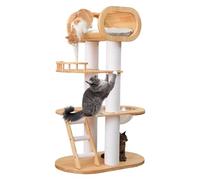 Cat Tree for Indoor Cats, 63'' Tall Modern Cat Tree Tower, Multi-Level Climb Tree for Large Cat, Solid Wood Kitty House with Transparent Bowl, Removable Cushion