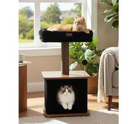 Cat Tree for Indoor Cats, 74 cm, Modern Design Wooden Cat Tree with Sisal Scratching Posts, Large Padded Perch & Closed Kennel (Black & Walnut, Standard (1 Pole))
