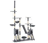Cat Tree Grey Plush with Sisal Rope 147x35x250cm 2 Houses 3 Ladders 2 Baskets XL