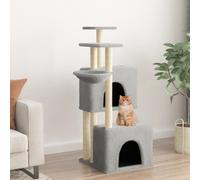 Cat Tree Light Grey 122 cm Plush Sisal 2-House Basket Platforms Engineered Wood