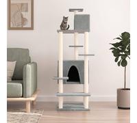Cat Tree Light Grey 154cm Plush & Sisal Multi-Level Engineered Wood 2-House
