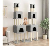 Cat Tree Light Grey 199cm Multi-Level Plush Sisal Posts 6 Houses Tower for Cats