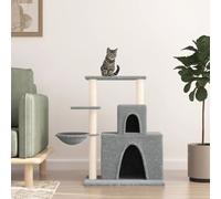 Cat Tree Light Grey 61x35x83cm Engineered Wood Plush Sisal Multi-Level PlayCondo