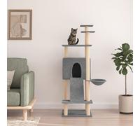 Cat Tree Light Grey 72x66.5x153cm Engineered Wood Plush Sisal Multi-Level Deluxe