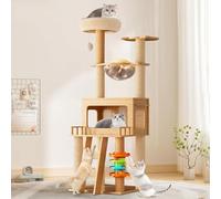Cat Tree, Modern Cat Tree Tower for Indoor Cats - 54" Tall Wood Condo with Hammock, Scratching Post and Removable Pads for Small Large Cats, Pet Scratch Pillar