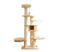 Cat Tree, Modern Cats Activity Center Tower, Multi Level Kitty House Condos with Dangling Toys, Natural Solid Wood Scratching Post for Kittens Cats(196cm)