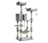 Cat Tree, Multi-Level Cat Condo with 11 Scratching Posts, 2 Perches, Light Grey