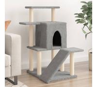 Cat Tree Multi-Level Light Grey Plush & Sisal with House Ladder Cozy 74x61x97cm