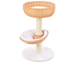 Cat Tree Natural Willow 68cm with 2 Baskets Sisal Rope Removable Pads Cozy Plush