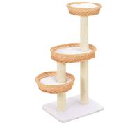 Cat Tree Natural Willow & Soft Plush with Sisal Rope 85cm 3 Baskets rem cushions