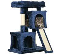 Cat Tree Navy Blue 83cm Tall Plush 2 Houses Sisal Scratching Perch Sturdy Base.