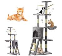 Cat Tree Scratching Post Activity Centre - Grey Kitten Tree Scratcher Plush Condo Playhouse Climbing Tree Multi Level Tower with Cave/Sleeping Area for Cats to Rest and Explore, 140cm High
