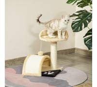 Pawhut Cat Tree Scratching Scratcher Post Kitten Activity Centre Climber Hanging Ball In Beige Beige
