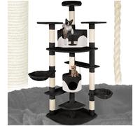 Tectake® Multi-Level Cat Tree with Sisal Scratching Posts, Plush Fabric, 2 Cosy Cat Houses, 2 Hanging Beds & Toy Rope, Anti-Tip Protection - 201 cm Tower for Play & Rest - Black/White