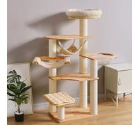 Cat Tree, Solid Oak Climbing Frame with Nest and Scratching Posts, 150cm Natural Wood Design for Active Cats